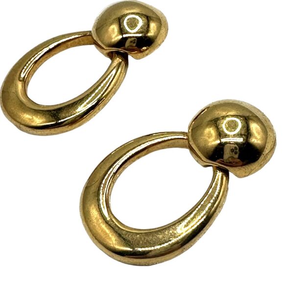 Vintage Napier Gold Door Knocker Earrings Pierced 1.25 Inch Statement Bold 80s - Picture 3 of 5